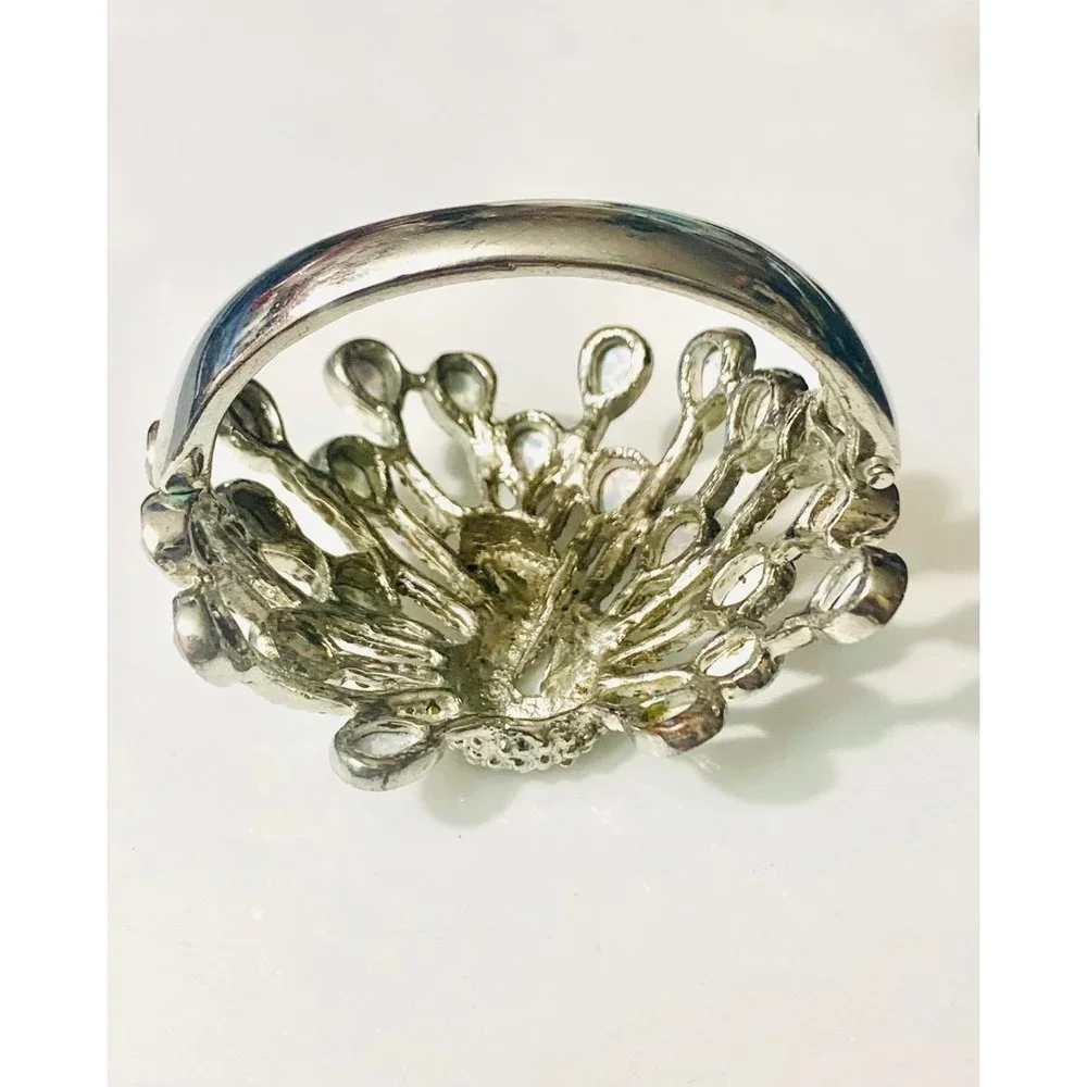 Rhinestone Peacock Boho Hinged Cuff Bracelet - Picture 9 of 10